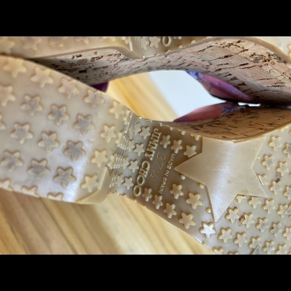 Jimmy Choo Purple Gleam Cork Sandals Size 37.5 - Picture 8 of 12